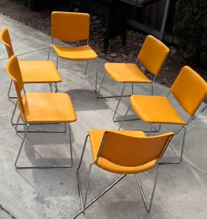 (Set of 6) Atomic Orange Vintage Mid Century Modern Dining Chairs