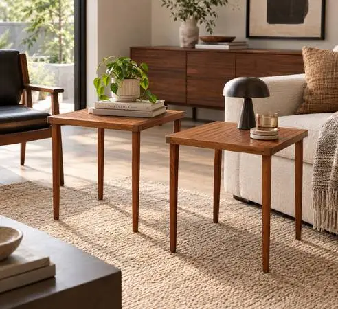 Pair (2) 1960s Mid Century Modern Nesting Side Pair Accent End Table