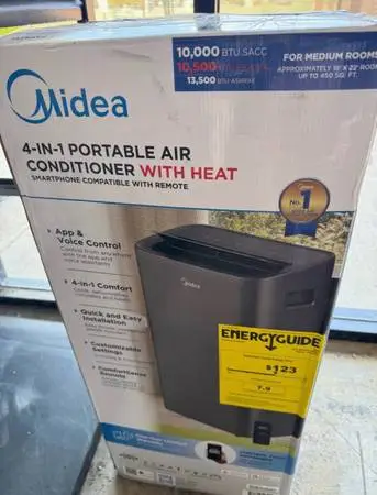 Midea 10,000 BTU (13,500 BTU ASHRAE) Smart Portable AC with Heat, for space up t