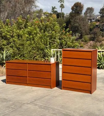 Danish Modern 2-Piece Bedroom Set Made in Denmark MCM Lowboy & Highboy