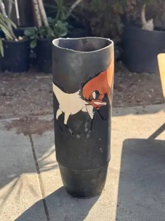 Vintage Mid Century Modernist Art Pottery Vessel Horses Hand Signed