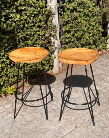 Pair of 2 West Elm Alden Counter Height Bar Stools Solid Mango Wood