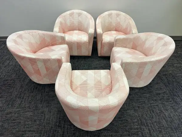 Set Of 4 Turnstone Jenny Low Club Lounge Chairs Pink Geometric Pattern