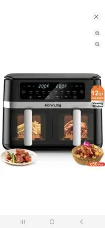 HoninJoy 12 QT Large Dual Basket Air Fryer, With Visible Cooking Window( 50PCS A