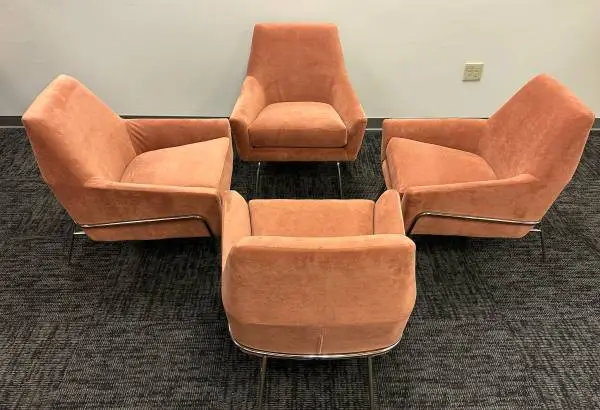 New Set Of 4 West Elm Lucas Wire Chair Cayenne Velvet Chrome Base 30”x32″x31