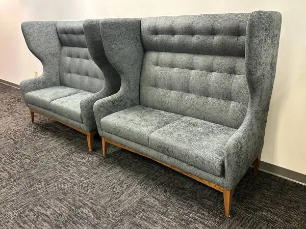 Pair of West Elm James Harrison Settee Charcoal Gray 55”x55”x33” Salon/Off