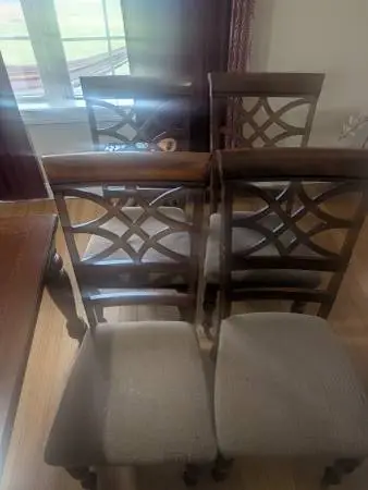 Solid Wood Dining Table (+ 6 Chairs / 2 Need Fabric Work)