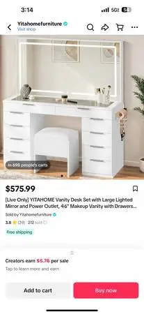 57% OFF Vanity Desk w/ LED Mirror, Magnifying Glass & Stool