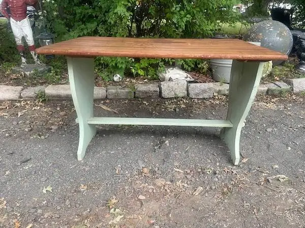 Vintage antique solid wood farmhouse trestle dining table