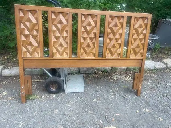Vintage mid century modern walnut finish queen size headboard