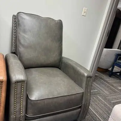 Charcoal Gray Faux Leather Nailhead Recliner