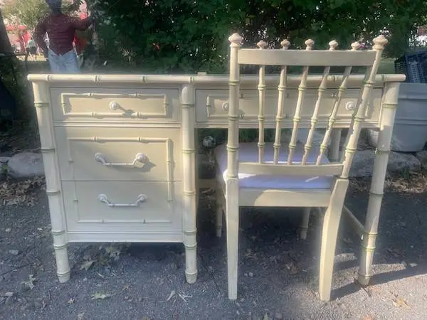 Vintage faux bamboo painted 4 drawer desk and chair