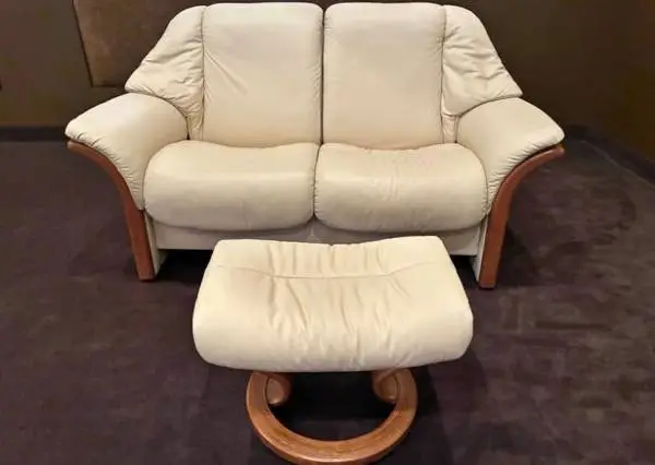 STRESSLESS Leather Reclining Loveseat and Ottoman