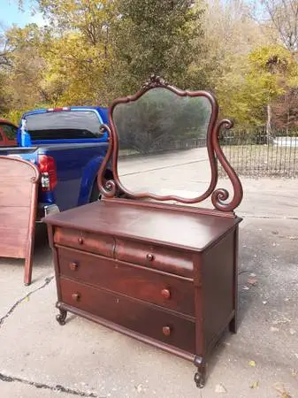 early 1900s mahogany full size bed and dresser