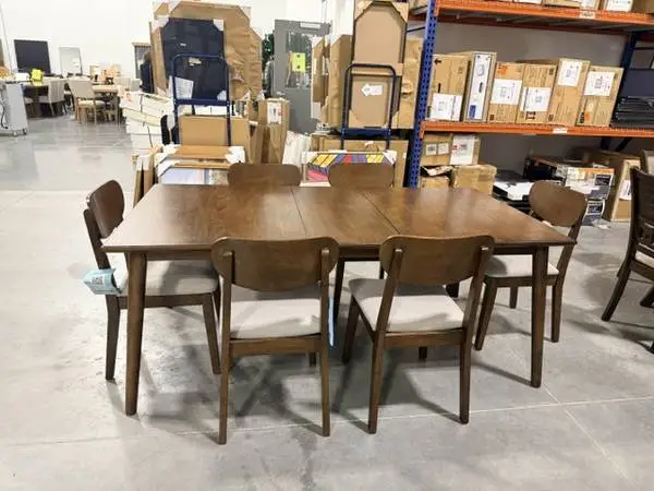 Bayside Furnishing Palm Bay Walnut 7-Piece Dining Set Table 6 Chairs