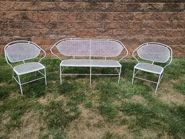 3-PC MCM Salterini design Wrought Iron Patio Set = 1 settee /2 chairs