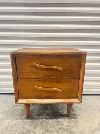 vintage mid century modern light walnut 2 drawer nightstand