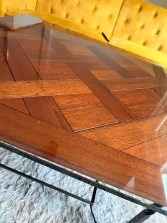 Solid glass and wood coffee table