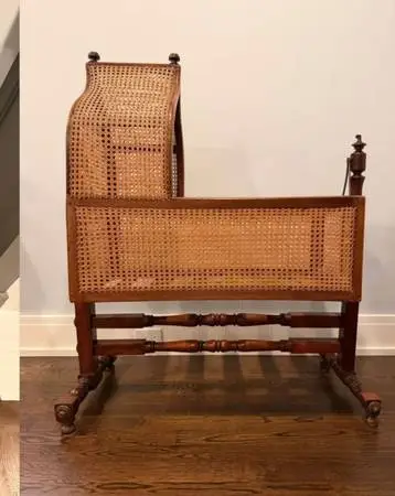 Antique Caned Rocking Cradle from London | Naturepedic + Holy Lamb Organics