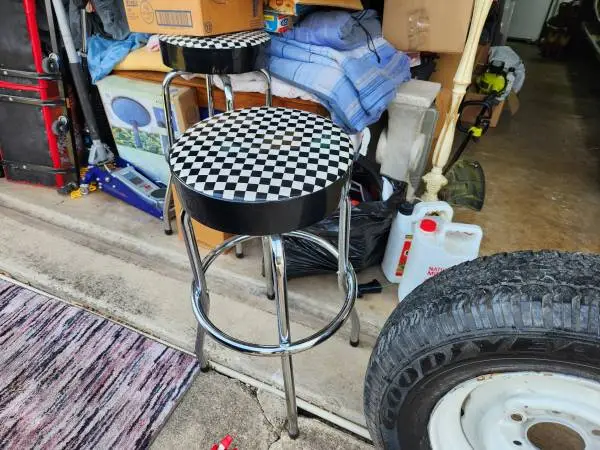 2 CHECKERED RACING BAR STOOLS