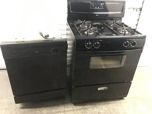 Dependable  - Whirlpool 30” Gas Stove / Range and 24” Dishwasher set in Blac