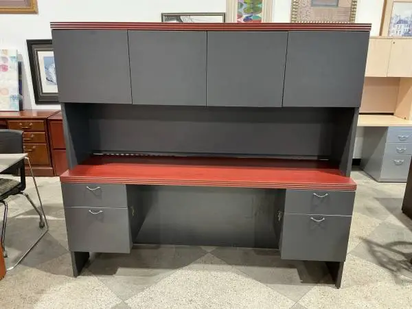 6 computer credenza w/Hutch by Lacasse Group w/Cherry Laminate top &