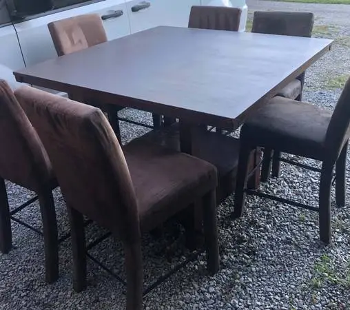 Bar Stool Height DINETTE SET with Table and 6 Padded Chairs
