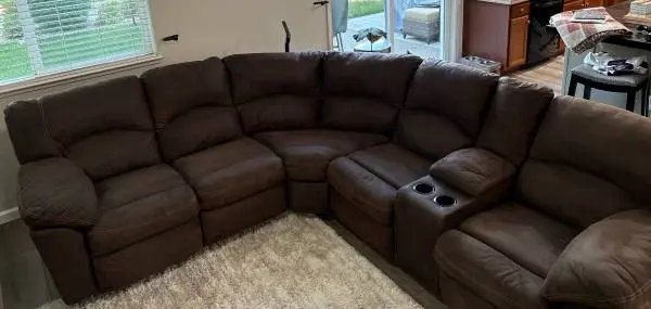 Brown Sectional Clothe Couch  w/ recliner