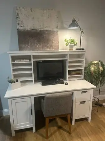 White Executive Desk with Storage Hutch