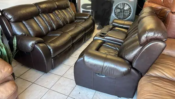 Real leather couch and love seat set with recliners, Delivery included