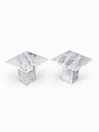 Pair of Postmodern Carrara Marble Pedestal Side Tables, c.1980’s