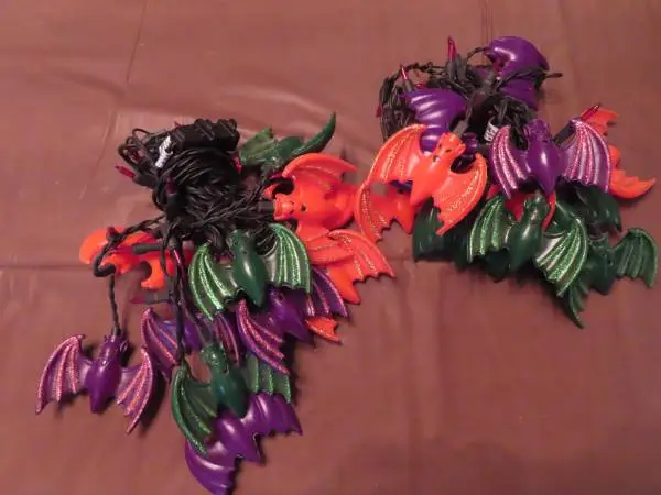 Fall - Lighted Bats - 2 string lot - Blow Mold Purple Orange Green