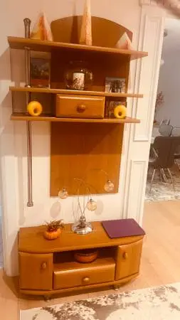 Wood hallway wall shelf + entry/TV cabinet set - excellent condition