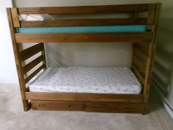 Complete childrens bunk bed set with desk and dresser