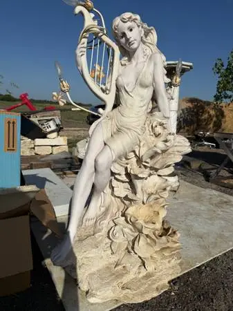 Elegant Outdoor Harp Women Statue with Water Feature and Light Water f