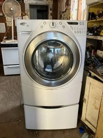 Front load washer on pedestal guaranteed delivery is available
