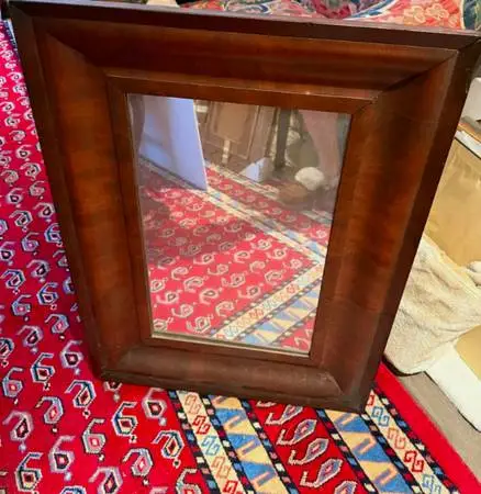 Antique 19th C American Empire Mahogany Ogee Wall Mirror