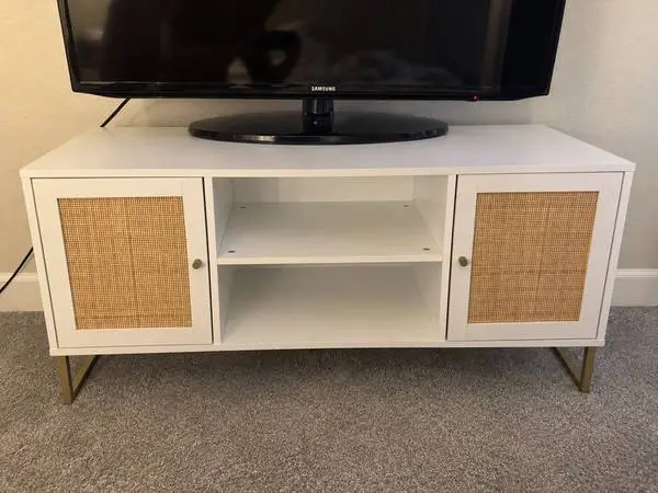 White Rattan TV Stand / Media Console - Nathan James