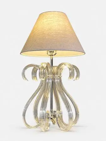 Hollywood Regency Sculptural Curved, Clear Lucite Table Lamp, c.1970s