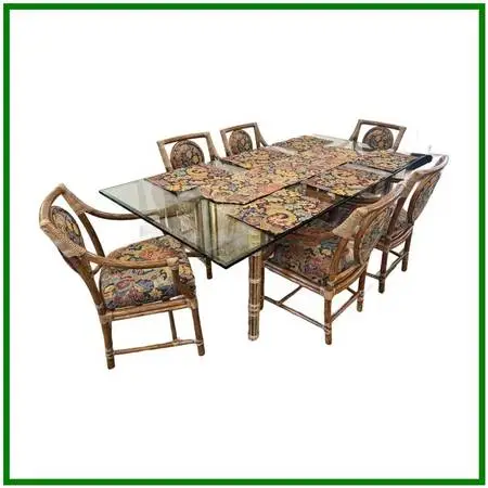 Mcguire Furniture Bamboo Dining Room Table + Chairs, Set