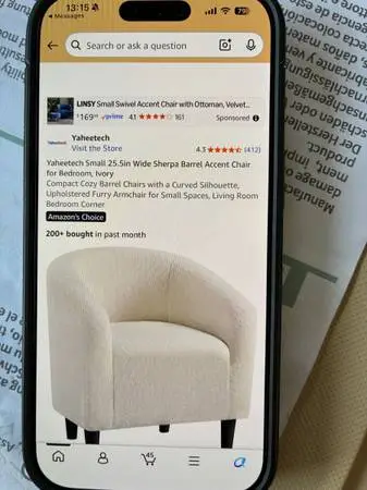 Sherpa barrel, accent chair, 25.5 inches wide, White chair
