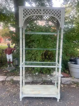Vintage painted faux bamboo glass display cabinet bookcase