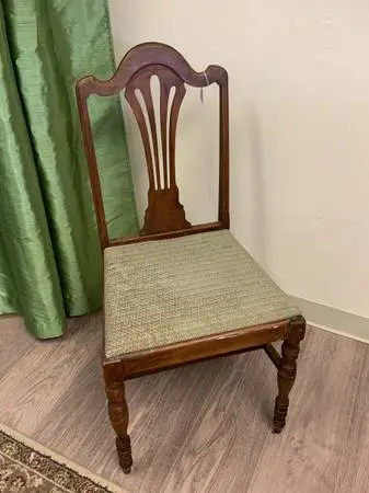 Vintage Green Upholstered Harp Back 36 tall Chair