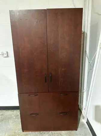 OFFICE FILE CABINET 2 DRAWERS LATERAL WOODEN COMBO STORAGE SHELVES CABINET