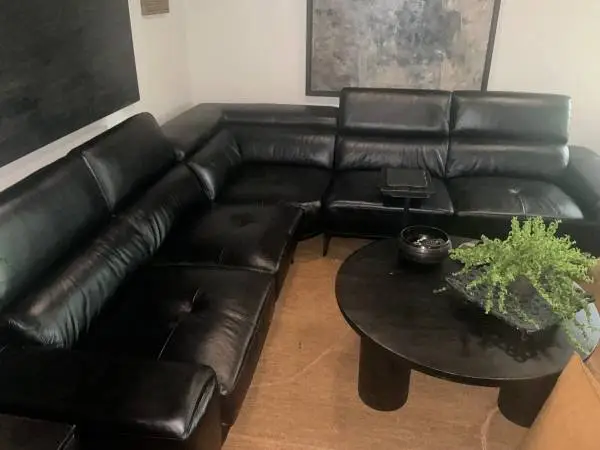 Orig $3,900 Black Leather Sectional w/Reclining Headrests