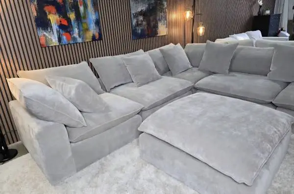 LIKE NEW-Modern Taupe Sereen 6-piece Fabric Feather Cushions Modular