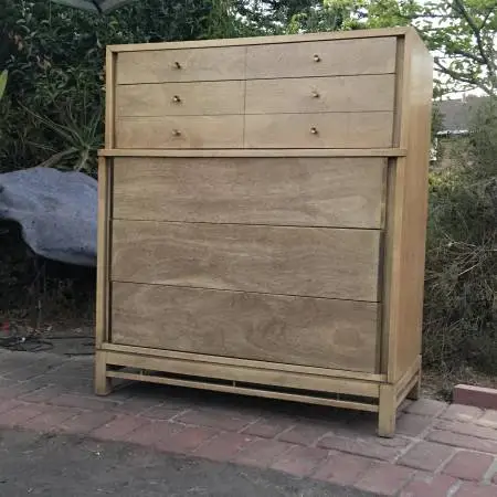 c1950 A of M Art Deco/Moderne/MCM PERFECT 5dr Dresser/bleached mahogan