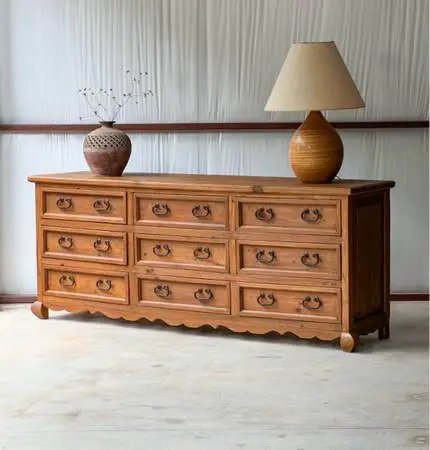 Primitive Rustic Solid Pine Lowboy 9 Drawer Dresser