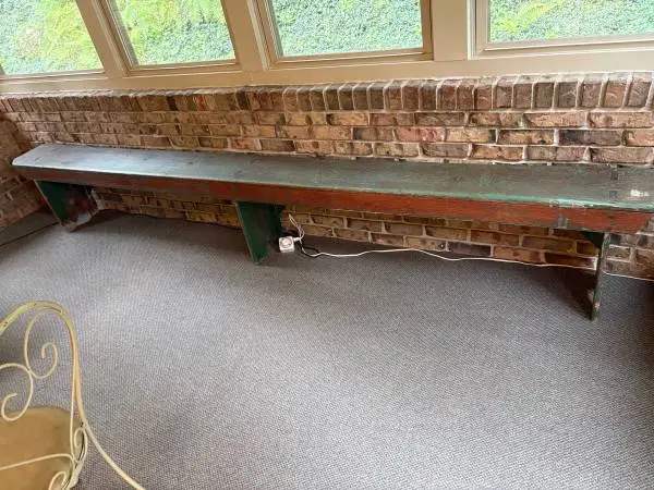 11 1/2 foot PORCH BENCH old green paint
