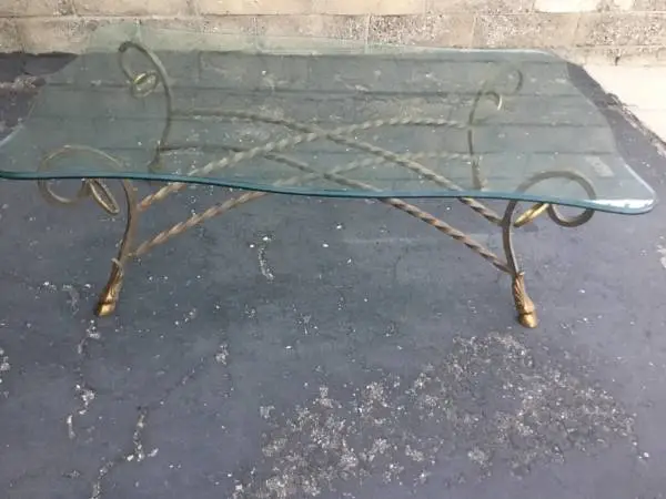 Coffee table ornate glass and metal